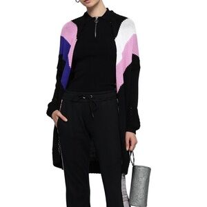 Maje Morgan Open Knit Colorblock Paneled Longline Cardigan
